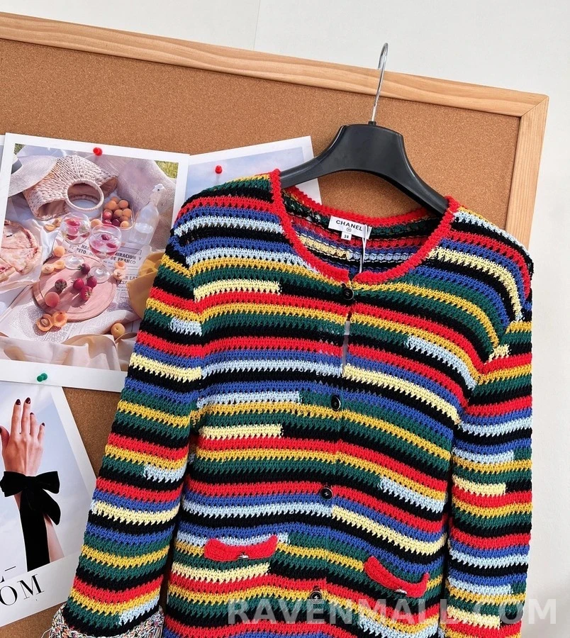 샤넬 샤넬 컬러 스트라이프 프린지 가디건 상세 이미지