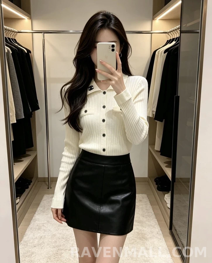 샤넬 샤넬 폴로 카라 리브 니트 가디건 상세 이미지