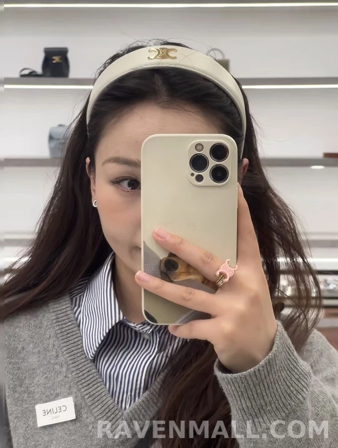 셀린느 셀린느 트리옹프 로고 가죽 헤어밴드 상세 이미지