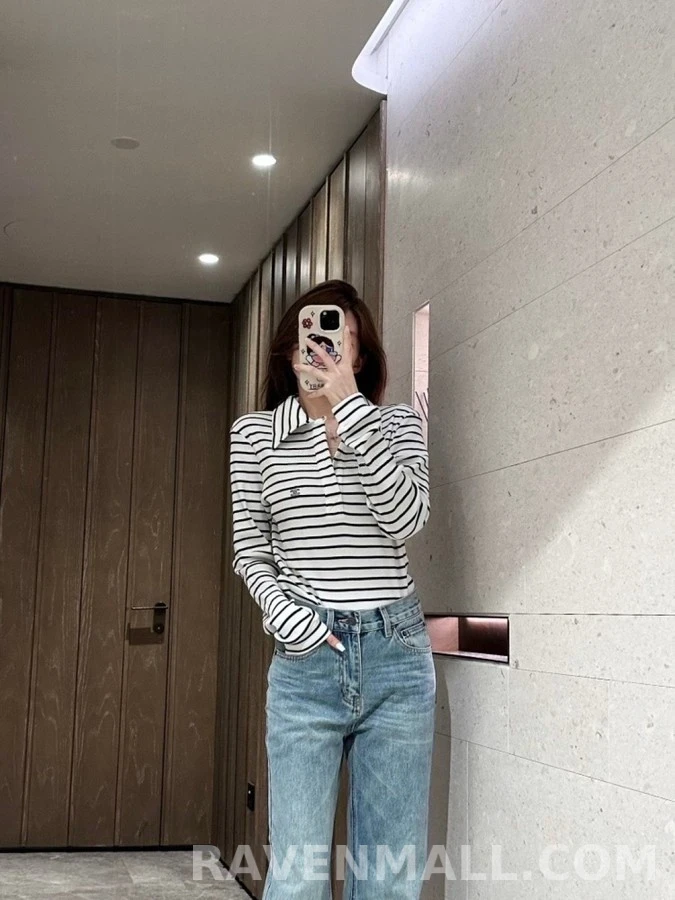 셀린느 셀린느 트리옹프 스트라이프 긴팔 티셔츠 상세 이미지