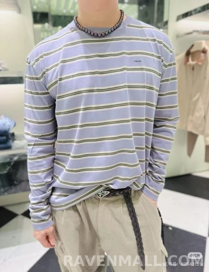 프라다 프라다 레터링 스트라이프 긴팔 티셔츠 상세 이미지