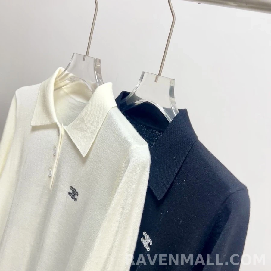 셀린느 셀린느 로고 자수 폴로 긴팔 티셔츠 상세 이미지