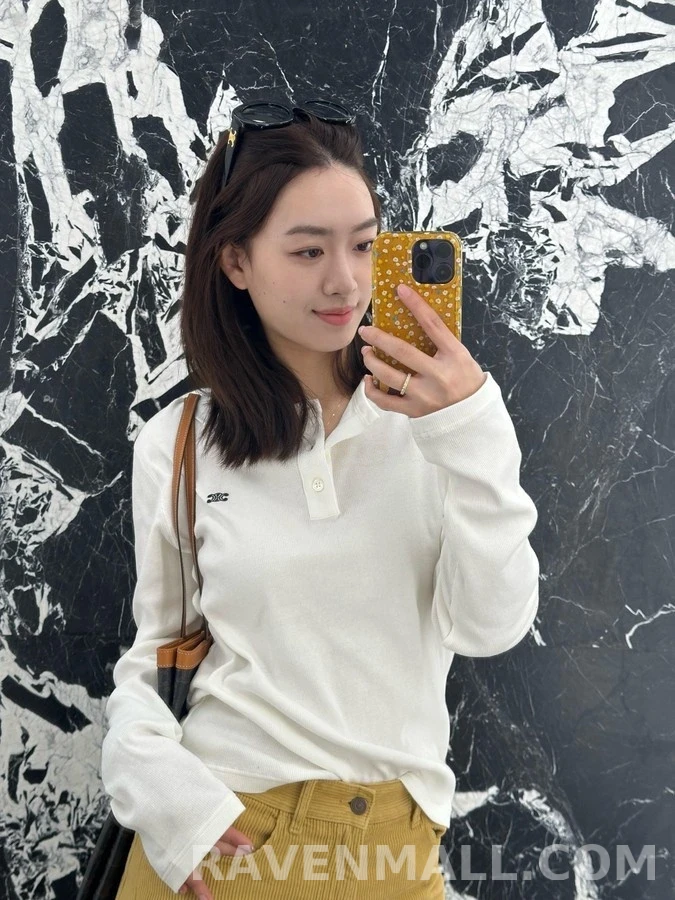 셀린느 셀린느 로고 자수 폴로 긴팔 티셔츠 상세 이미지