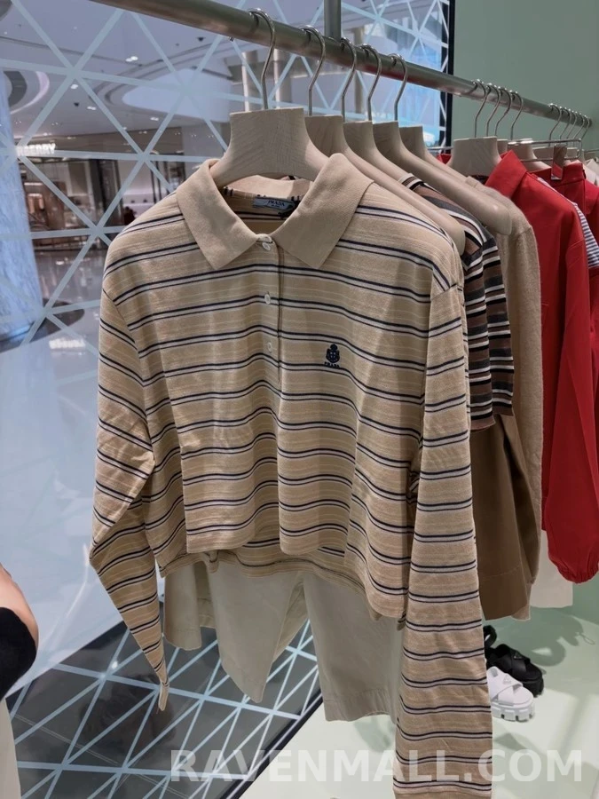 폴로 랄프 로렌 폴로 랄프 로렌 스트라이프 크롭 폴로 긴팔 티셔츠 상세 이미지
