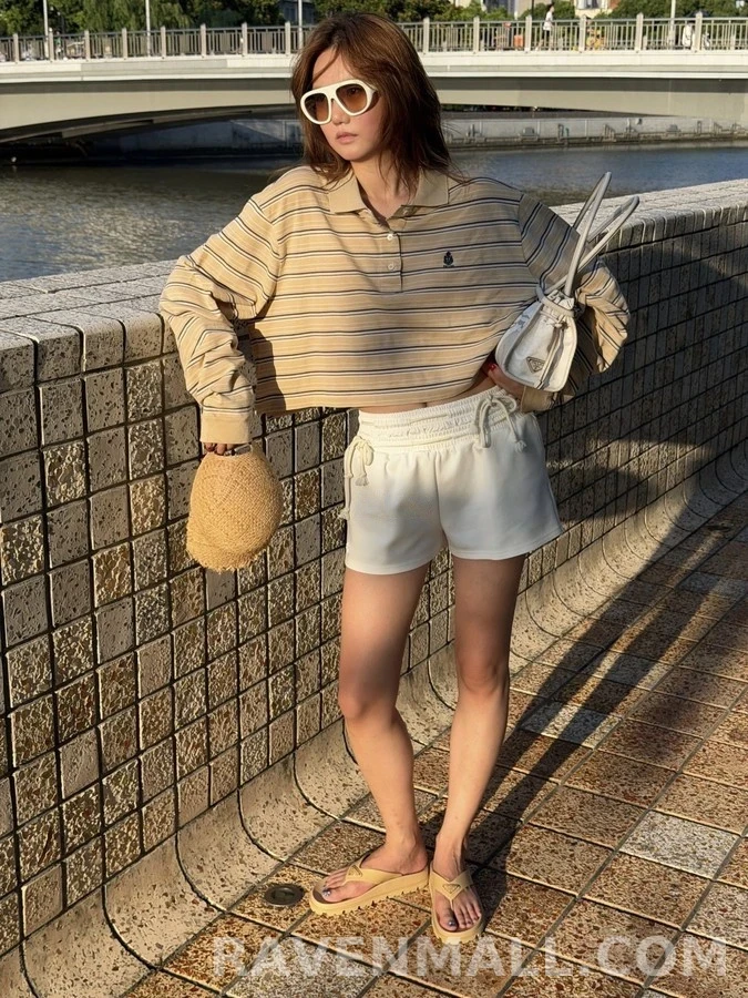 폴로 랄프 로렌 폴로 랄프 로렌 스트라이프 크롭 폴로 긴팔 티셔츠 상세 이미지