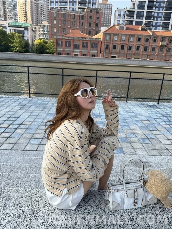 폴로 랄프 로렌 폴로 랄프 로렌 스트라이프 크롭 폴로 긴팔 티셔츠 상세 이미지