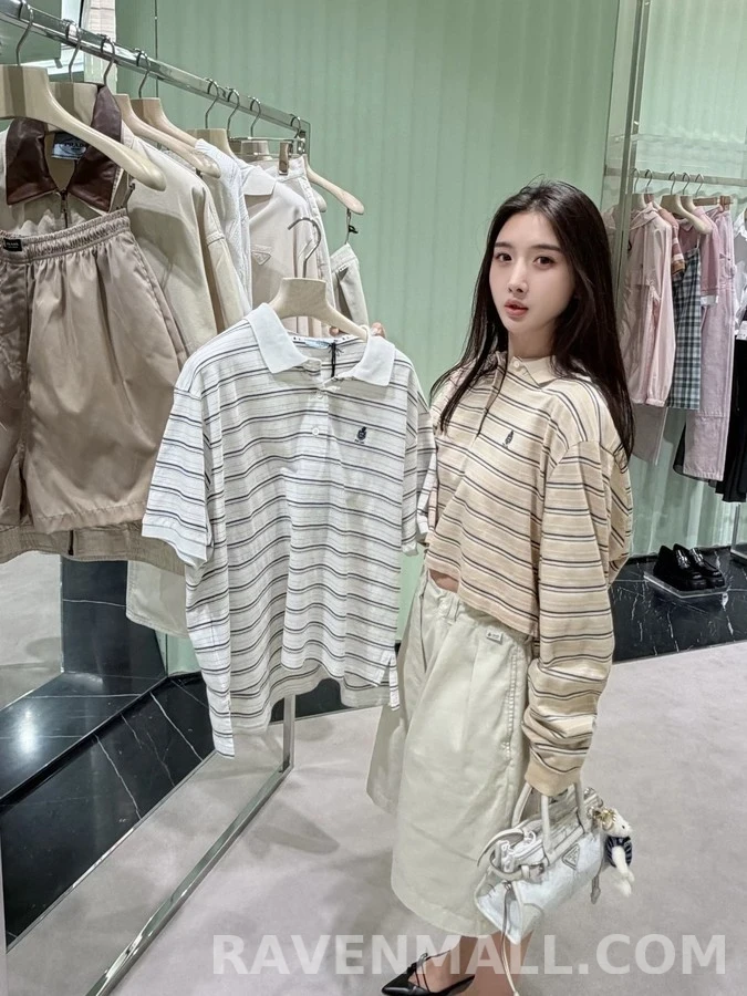 폴로 랄프 로렌 폴로 랄프 로렌 스트라이프 크롭 폴로 긴팔 티셔츠 상세 이미지
