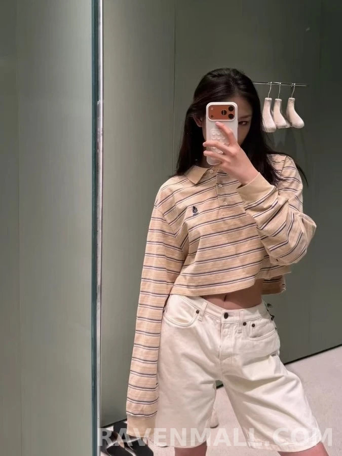폴로 랄프 로렌 폴로 랄프 로렌 스트라이프 크롭 폴로 긴팔 티셔츠 상세 이미지