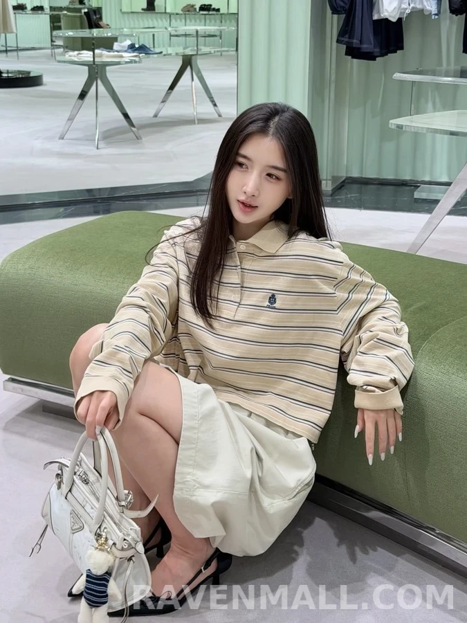 폴로 랄프 로렌 폴로 랄프 로렌 스트라이프 크롭 폴로 긴팔 티셔츠 상세 이미지
