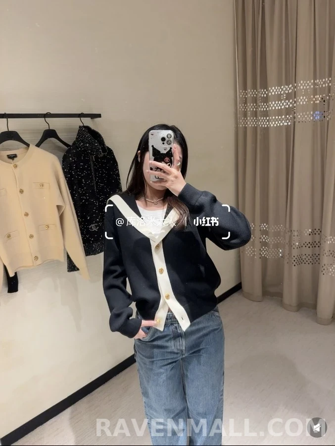 샤넬 샤넬 세일러 카라 배색 금장 버튼 가디건 상세 이미지