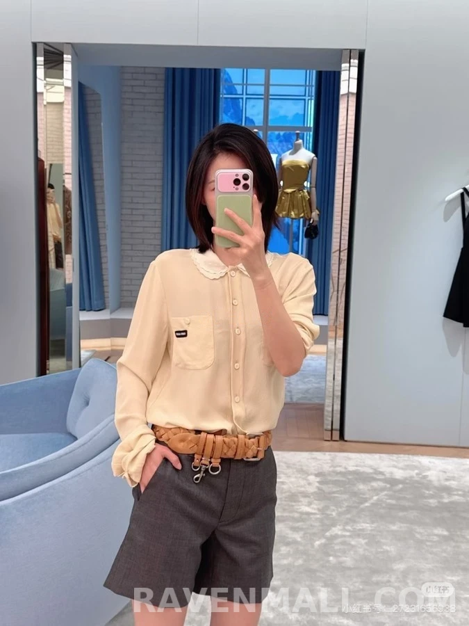 미우미우 미우미우 레이스 베이비 카라 더블 포켓 셔츠 상세 이미지