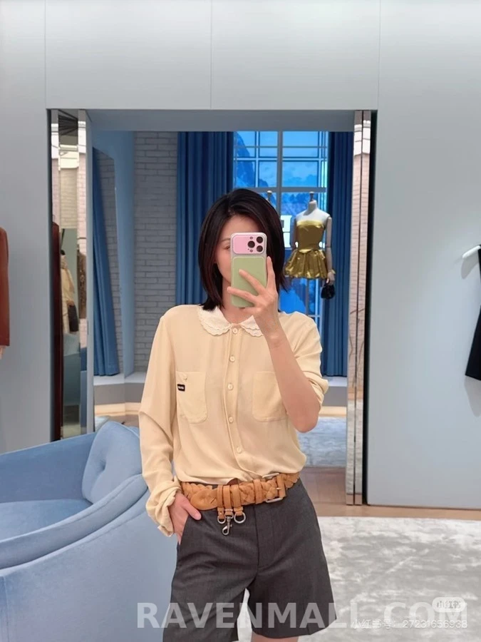 미우미우 미우미우 레이스 베이비 카라 더블 포켓 셔츠 상세 이미지