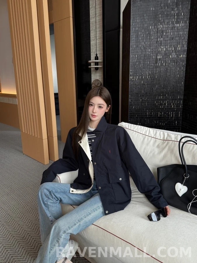생로랑 세인트로랑 배색 로고 리버시블 자켓 상세 이미지