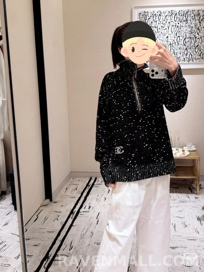 샤넬 샤넬 블랙앤화이트 혼방 하프집업 니트 상세 이미지