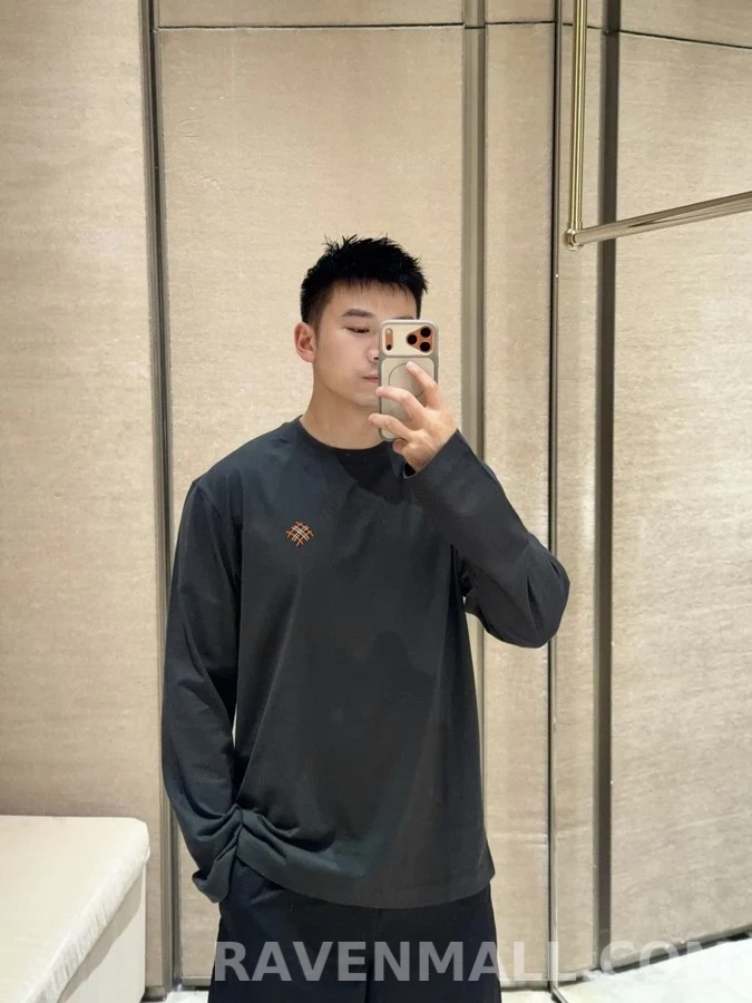 버버리 버버리 격자 패턴 & 레터링 긴팔 티셔츠 상세 이미지