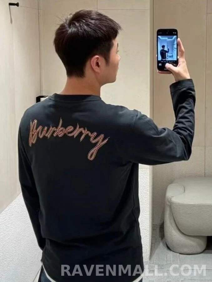 버버리 버버리 격자 패턴 & 레터링 긴팔 티셔츠 상세 이미지