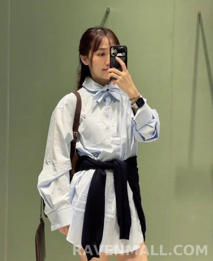 프라다 프라다 타이넥 자수 로고 셔츠 상세 이미지