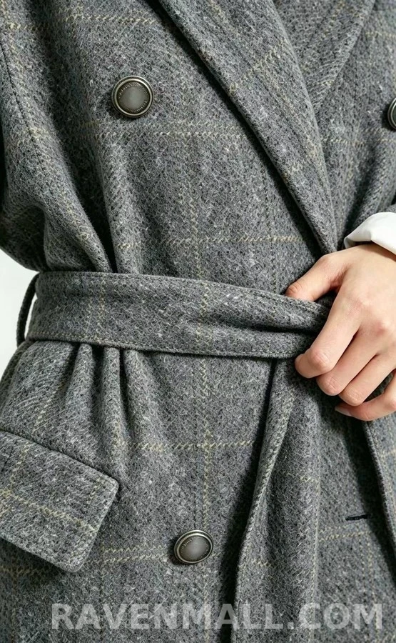 브루넬로 쿠치넬리 브루넬로 쿠치넬리 체크 벨티드 더블 코트 상세 이미지