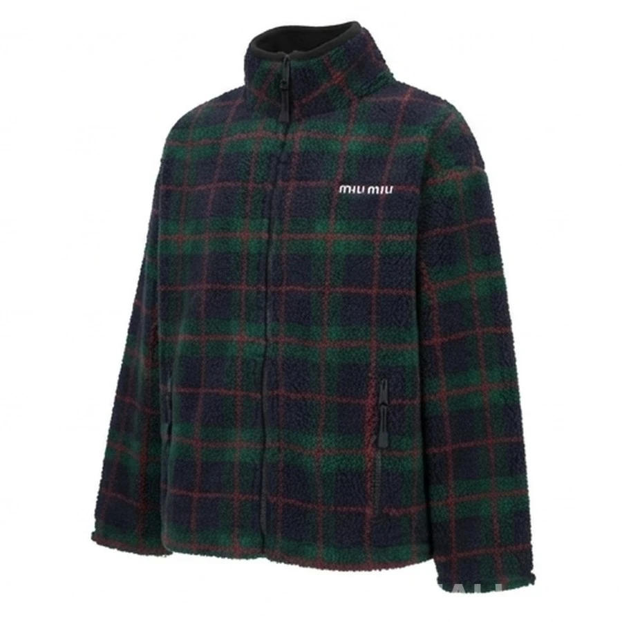 미우미우 미우미우 체크 테디 플리스 자켓 상세 이미지