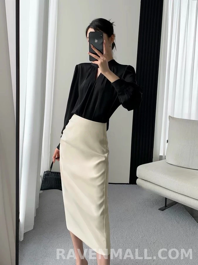 생로랑 세인트로랑 컷아웃 넥 벌룬 슬리브 셔츠 상세 이미지