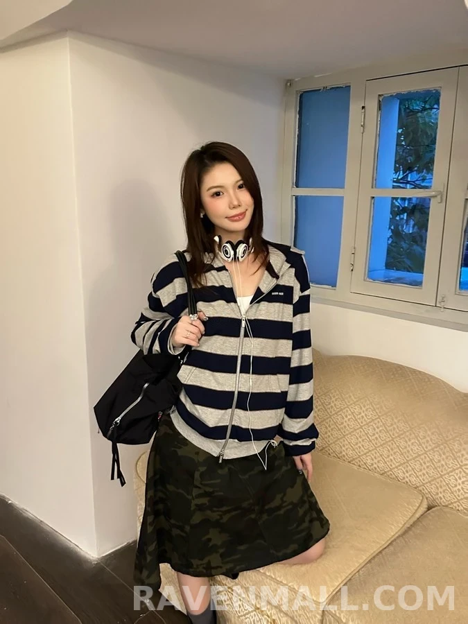 미우미우 미우미우 로고 스트라이프 후드 집업 상세 이미지