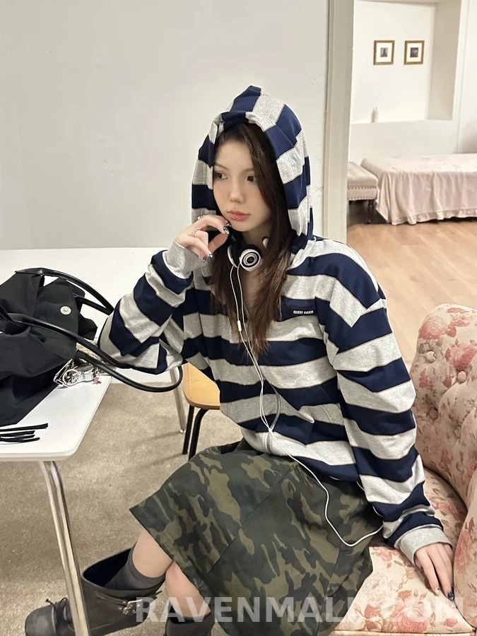 미우미우 미우미우 로고 스트라이프 후드 집업 상세 이미지