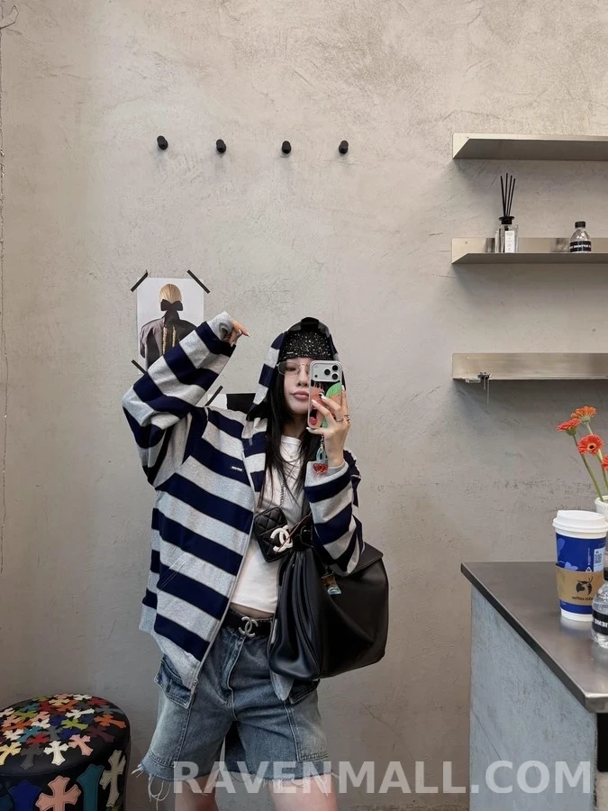 미우미우 미우미우 로고 스트라이프 후드 집업 상세 이미지