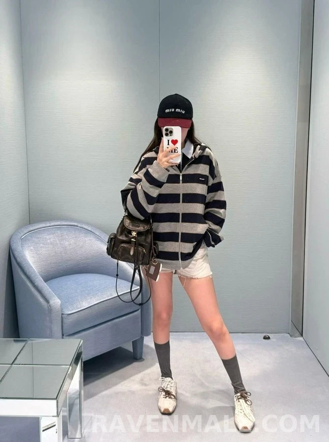 미우미우 미우미우 로고 스트라이프 후드 집업 상세 이미지