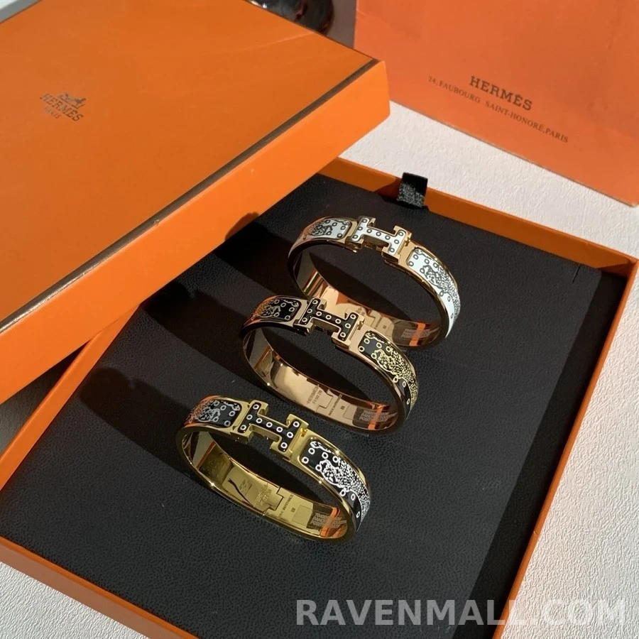 에르메스 에르메스 H 로고 에나멜 패턴 팔찌 상세 이미지