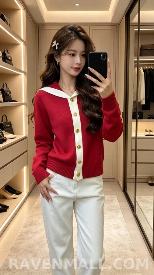샤넬 샤넬 배색 세일러넥 가디건 상세 이미지