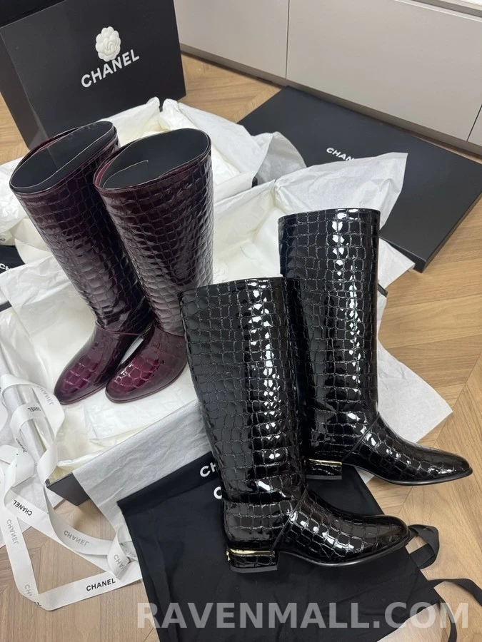 샤넬 샤넬 악어 엠보싱 에나멜 롱 부츠 상세 이미지