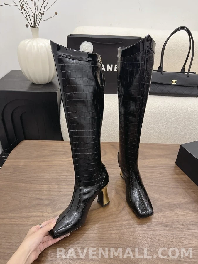 샤넬 샤넬 투톤 악어 엠보 롱 부츠 상세 이미지