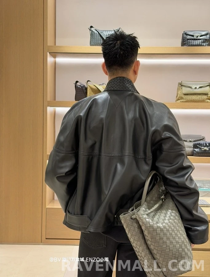 보테가베네타 보테가 베네타 인트레치아토 스탠드넥 레더 자켓 상세 이미지