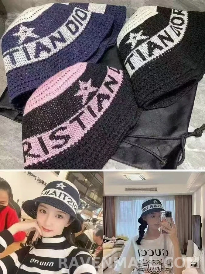 디올 디올 레터링 스타 니트 버킷햇 상세 이미지