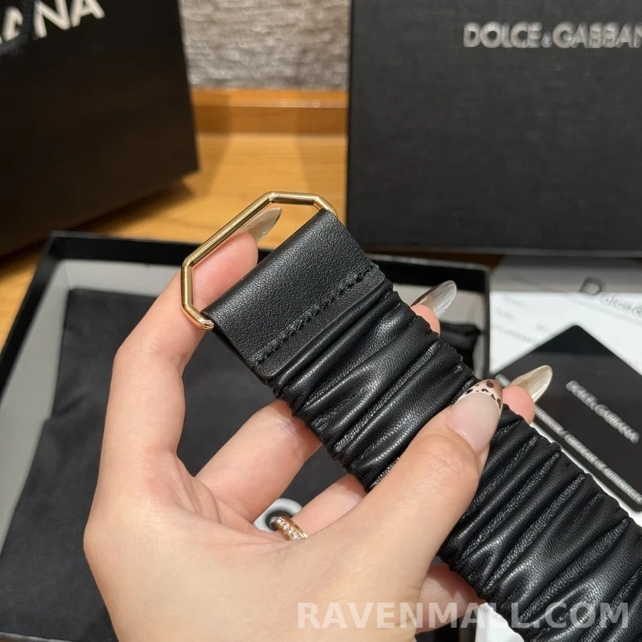 돌체앤가바나 돌체앤가바나 DG 로고 셔링 가죽 벨트 상세 이미지