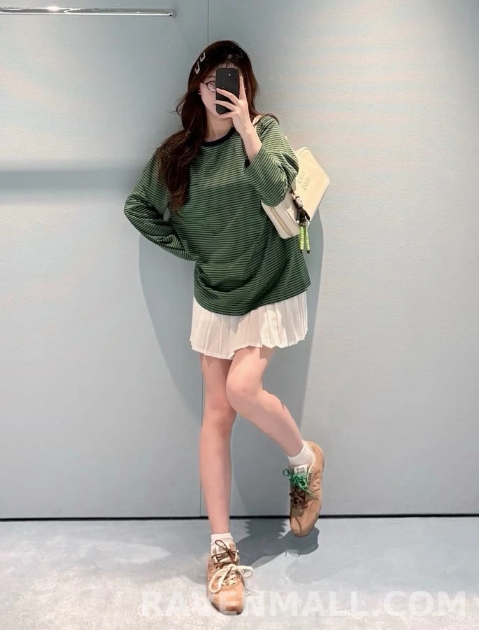 미우미우 미우미우 스트라이프 레터링 긴팔 티셔츠 상세 이미지