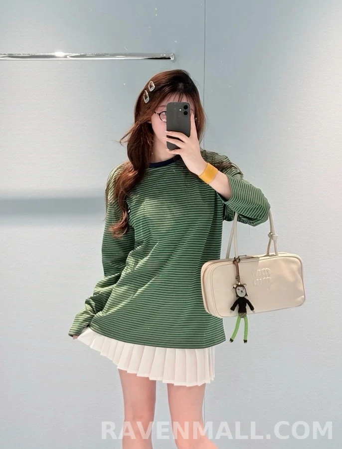 미우미우 미우미우 스트라이프 레터링 긴팔 티셔츠 상세 이미지