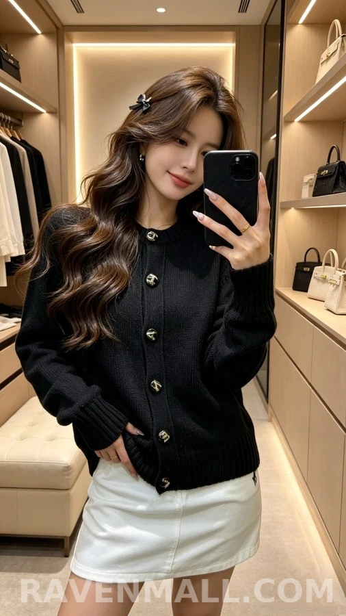 샤넬 샤넬 레터링 로고 버튼 라운드넥 가디건 상세 이미지