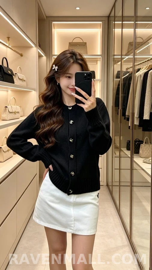 샤넬 샤넬 레터링 로고 버튼 라운드넥 가디건 상세 이미지