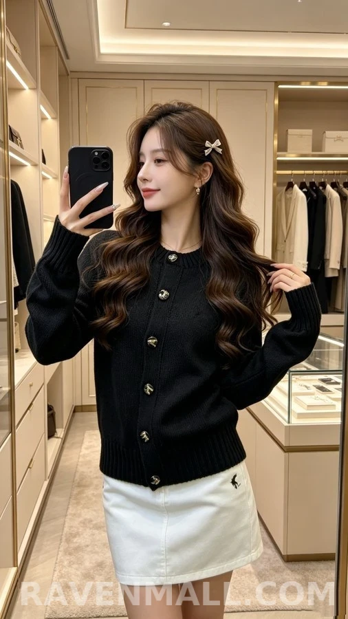 샤넬 샤넬 레터링 로고 버튼 라운드넥 가디건 상세 이미지