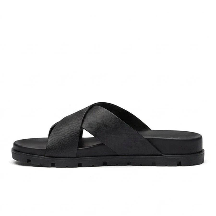 프라다 프라다 사피아노 프린트 로고 크로스 스트랩 슬라이드 상세 이미지