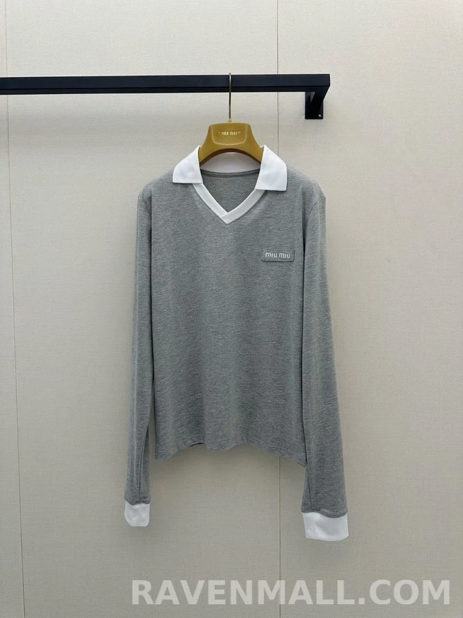 폴로 랄프 로렌 폴로 랄프 로렌 회색 배색 폴로넥 긴팔 티셔츠 상세 이미지