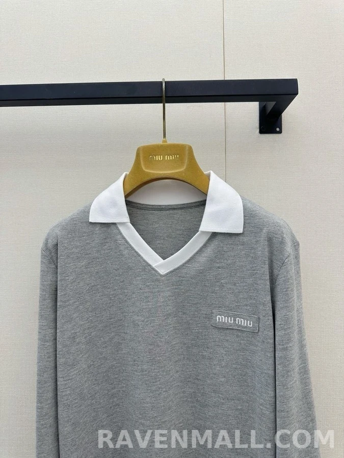 폴로 랄프 로렌 폴로 랄프 로렌 회색 배색 폴로넥 긴팔 티셔츠 상세 이미지