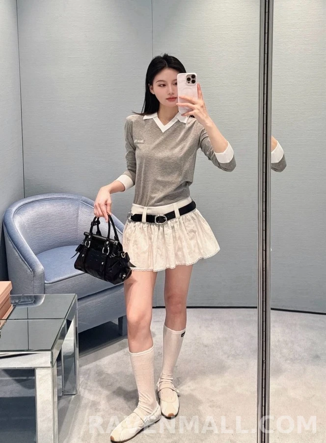 폴로 랄프 로렌 폴로 랄프 로렌 회색 배색 폴로넥 긴팔 티셔츠 상세 이미지
