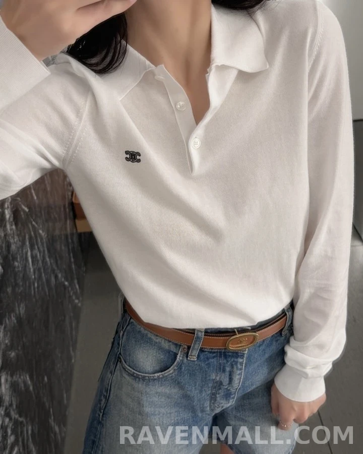 셀린느 셀린느 트리옹프 자수 긴팔 폴로 티셔츠 상세 이미지