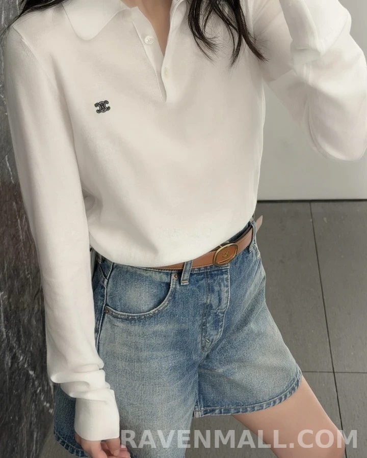 셀린느 셀린느 트리옹프 자수 긴팔 폴로 티셔츠 상세 이미지