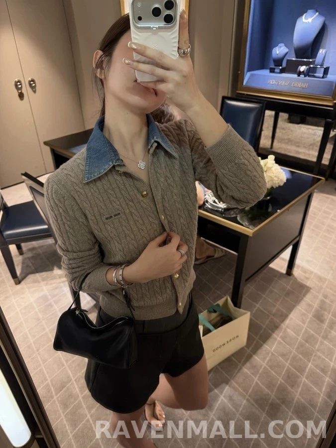 미우미우 미우미우 데님 칼라 케이블 가디건 상세 이미지