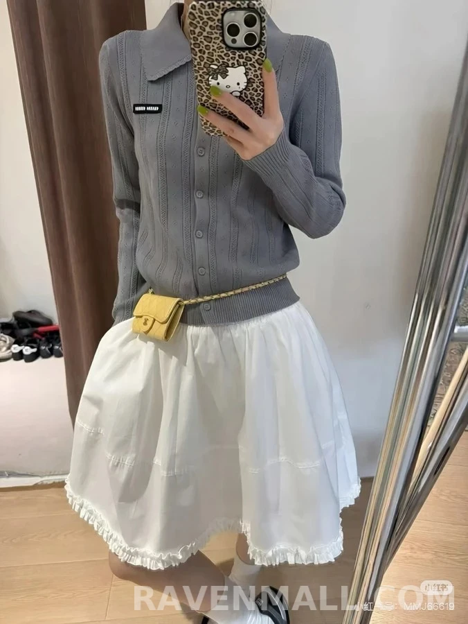 미우미우 미우미우 스캘럽 칼라 아이렛 가디건 상세 이미지