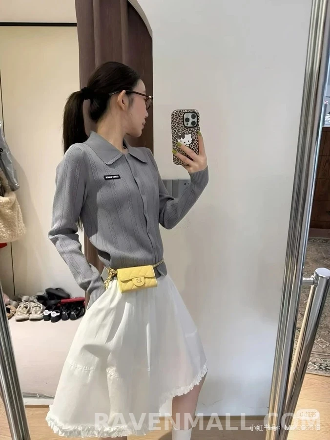 미우미우 미우미우 스캘럽 칼라 아이렛 가디건 상세 이미지