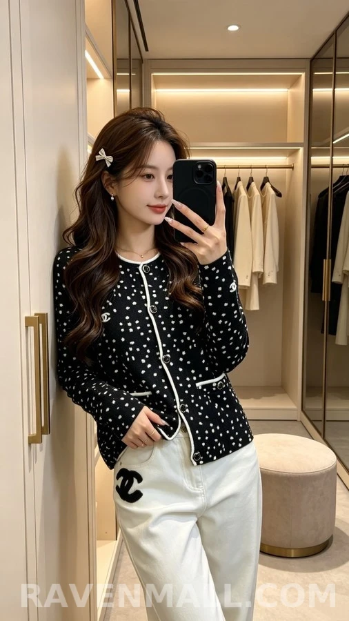 샤넬 샤넬 별 패턴 로고 가디건 상세 이미지